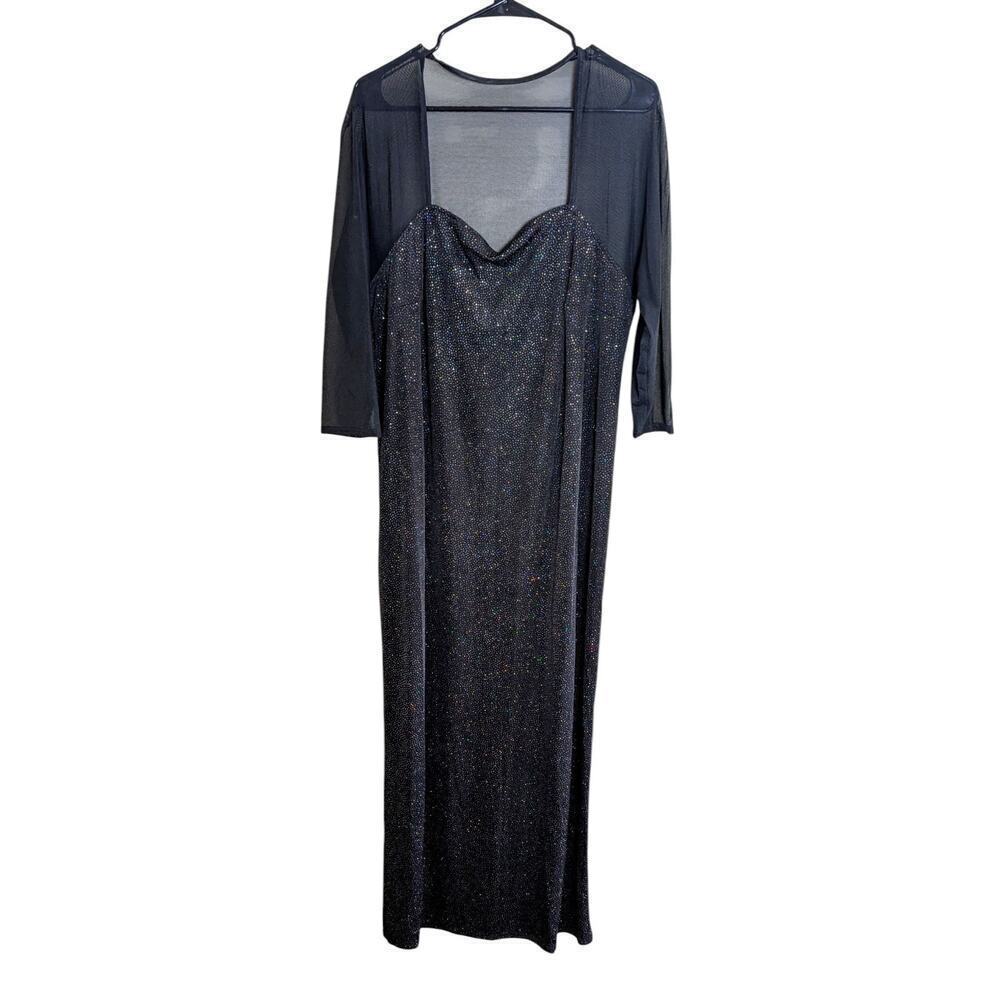 Vintage Onyx Nite Sparkly Black Evening Gown Dress Women’s Size 16 Maxi Formal
